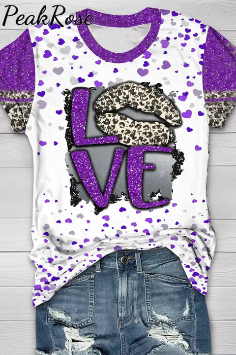 Leopard Print Lips Purple Sequin Love T-Shirt