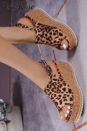 Leopard-Print Strappy Wedge Sandals