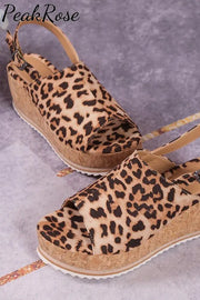 Leopard-Print Strappy Wedge Sandals Leopard Pattern / 36