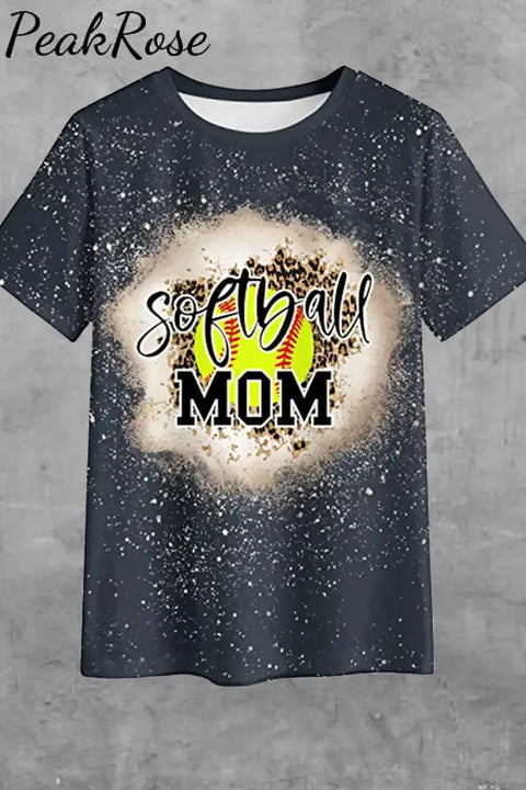 Leopard Softball Mom Messy Bun Bleached Print T-Shirt T-Shirt