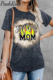 Leopard Softball Mom Messy Bun Bleached Print T-Shirt Black / S T-Shirt