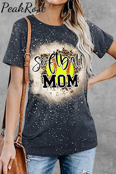 Leopard Softball Mom Messy Bun Bleached Print T-Shirt Black / S T-Shirt