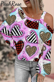 Leopard Stripe Plaid Print Heart Off-Shoulder Blouse