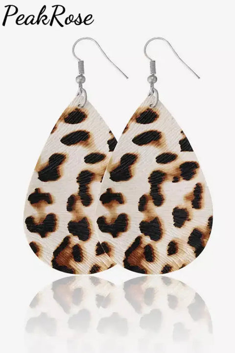 Leopard Water Drop Pu Leather Earrings