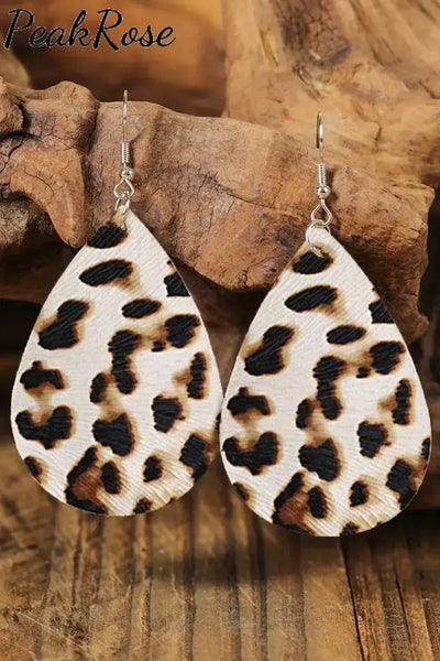 Leopard Water Drop Pu Leather Earrings One-Size /