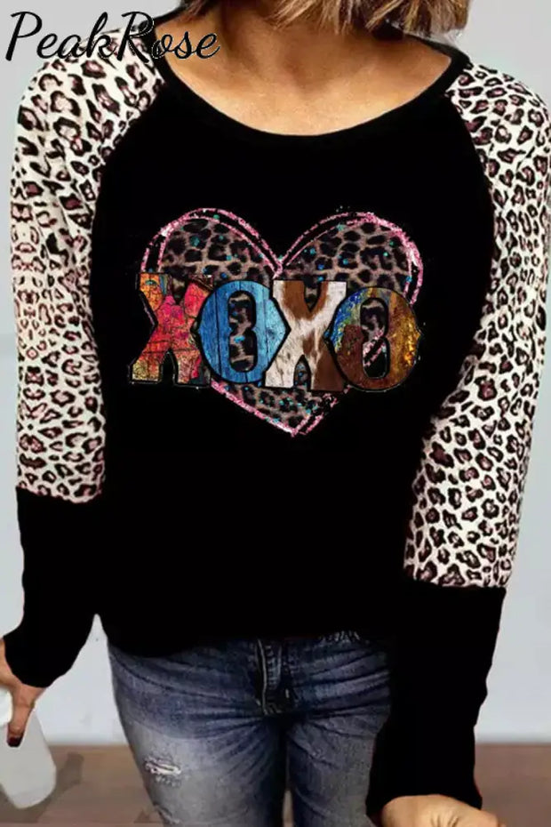 Leopard Xoxo Round Neck Sweatshirt