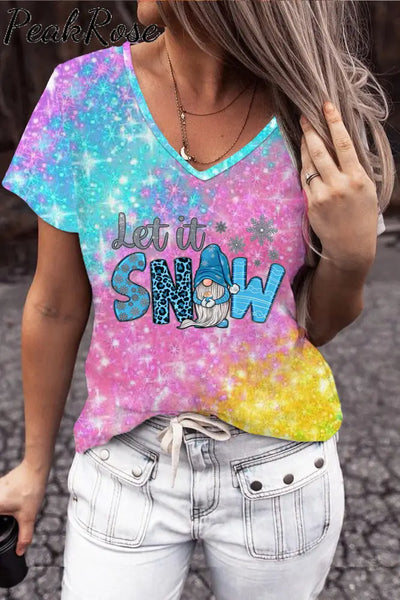 Let It Snow Glitter Christmas Short Sleeve T-Shirt S