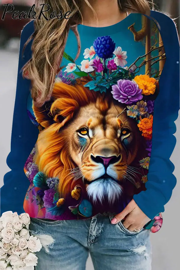 Lion Flower Pink Print Sweatshirt