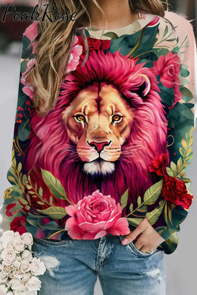 Lion Flower Print Sweatshirt