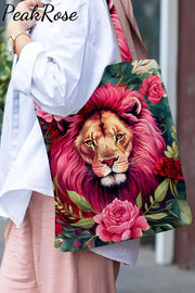 Lion Flower Print Tote Bag