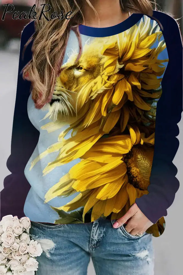 Lion Sunflower Print Sweatshirt