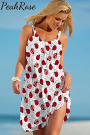 Little Red Ladybugs Sleeveless Dress S / White