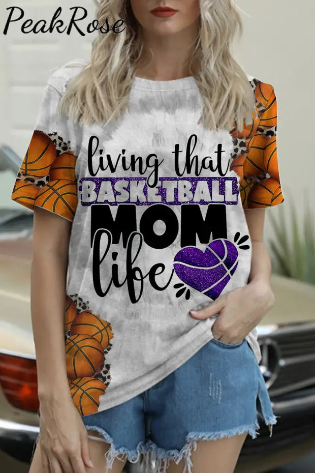 Living That Basketball Mom Vibe Printed Round Neck T-Shirt T-Shirt