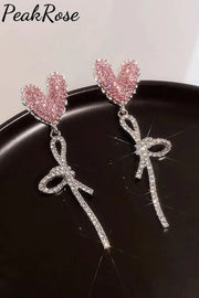 Long Diamond Studded Heart-Shaped Earrings