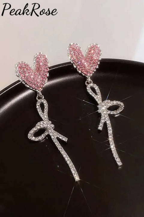 Long Diamond Studded Heart-Shaped Earrings Christmas