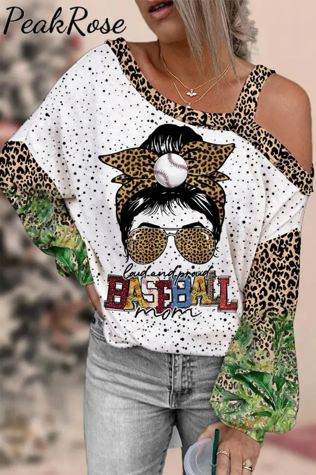 Loud And Proud Baseball Mom Leopard Off Shoulder Blouse