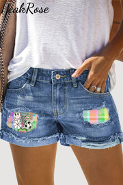 Loud & Proud Soccer Mom Print Ripped Denim Shorts