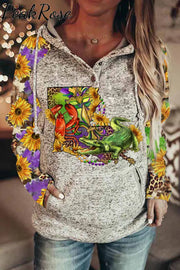 Louisiana Map With Mardi Gras Crocodile Crawfish Western Sunflower Leopard Print Hoodie Button