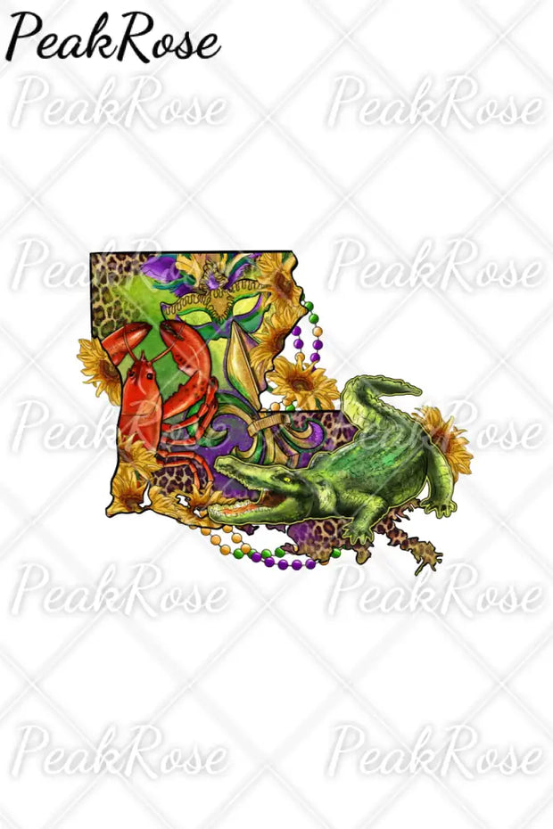 Louisiana Map With Mardi Gras Crocodile Crawfish Western Sunflower Leopard Print Off-Shoulder Blouse