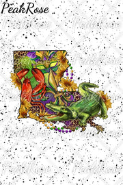 Louisiana Map With Mardi Gras Crocodile Crawfish Western Sunflower Leopard Print T-Shirt T-Shirt