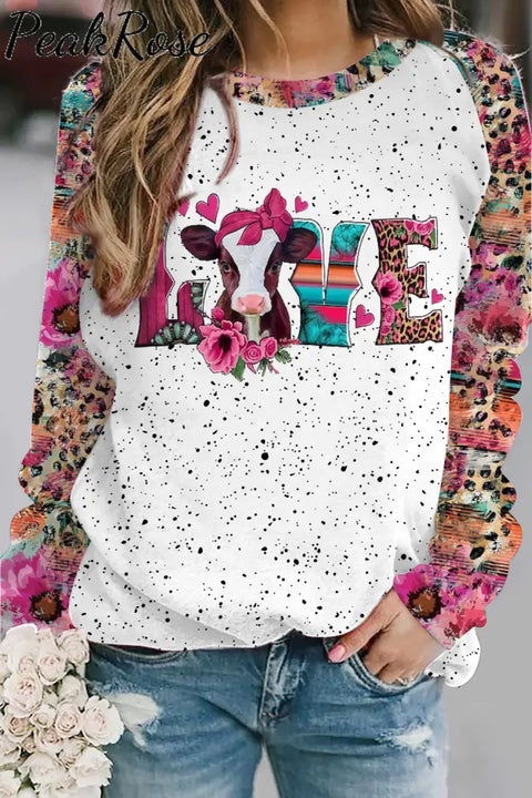 Love Baby Calf Western Leopard Floral Striped Polka Print Sweatshirt S /