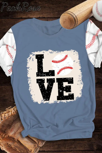 Love Baseball Printed Bleached Shirt T-Shirt