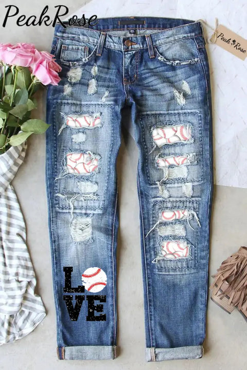 Love Baseball Printed Jeans