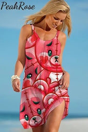 Love Bear Beach Sleeveless Dress S / Pink