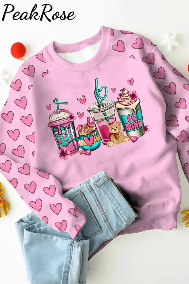 Love Coffee Cups Pink Heart Print Sweatshirt