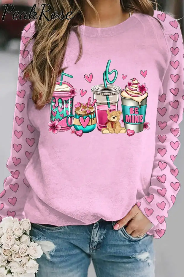 Love Coffee Cups Pink Heart Print Sweatshirt S /