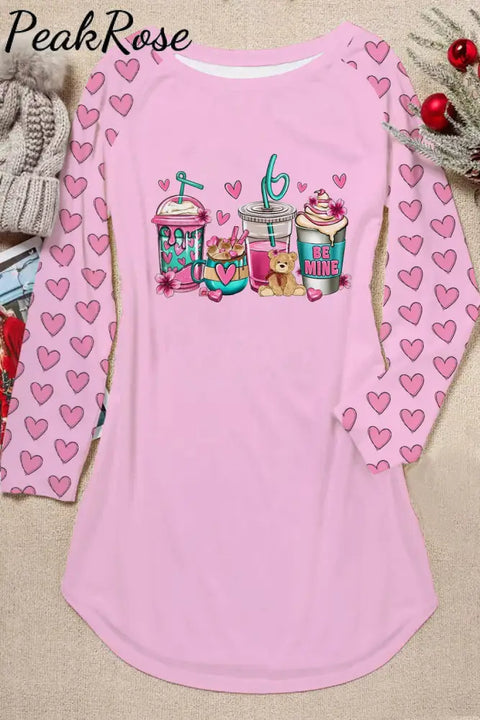 Love Coffee Cups Pink Heart Print Tunic