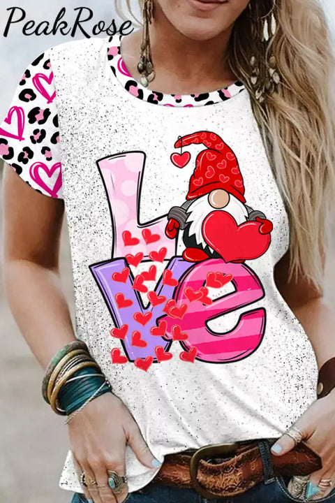 Love Cute Gnomies Leopard Pattern Short-Sleeved T-Shirt Top