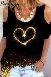 Love Fireworks Glitter Cold Shoulder T-Shirt T-Shirt