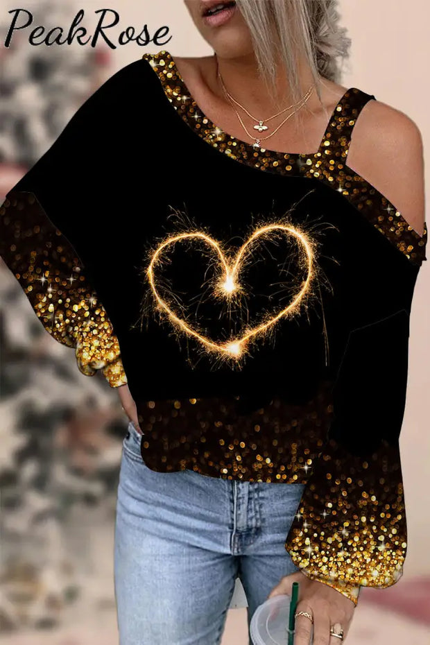 Love Fireworks Glitter Off-Shoulder Blouse