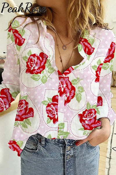 Love Flowers Long Sleeve Shirt S / Pink Women