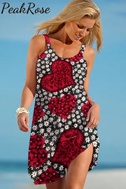 Love Flowers Roses Heart-Shaped Print Sleeveless Dress S