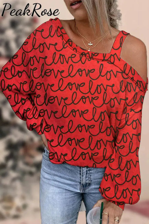 Love Full Print Red Off-Shoulder Blouse