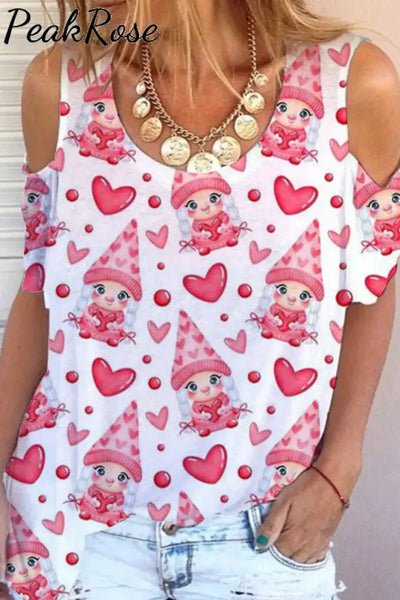 Love Gnomes Cold Shoulder T-Shirt S / Pink