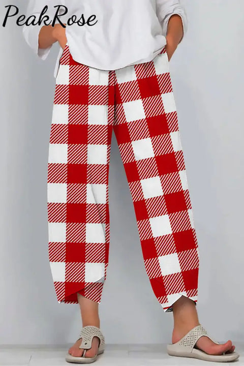 Love Gnomes Red Plaid Casual Pants S Casual Pant