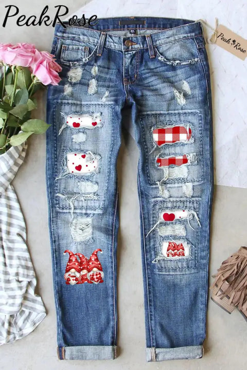 Love Gnomes Ripped Denim Jeans