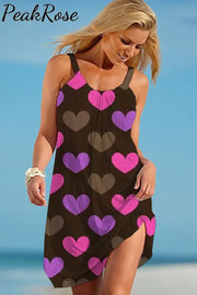 Love Heart Beach Sleeveless Dress S / Black