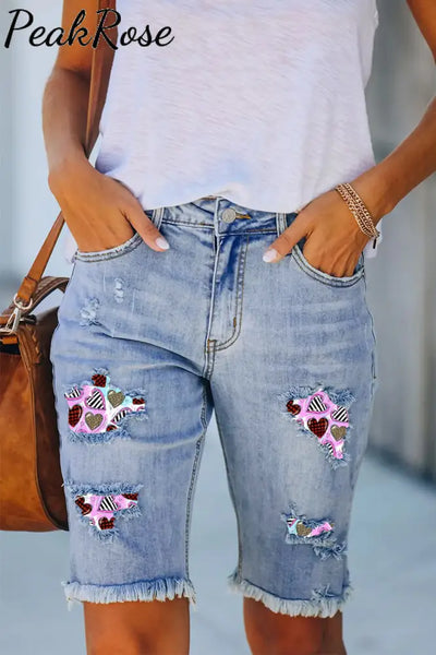 Valentine's Day Love Heart Bermuda Denim Shorts