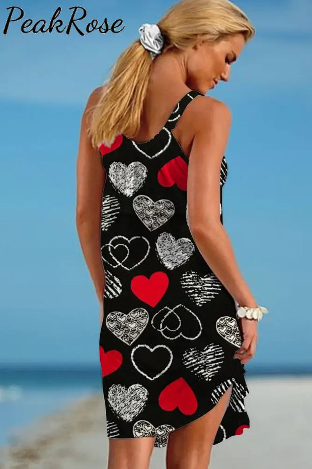 Love Heart Black Beach Sleeveless Dress