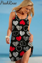 Love Heart Black Beach Sleeveless Dress S /