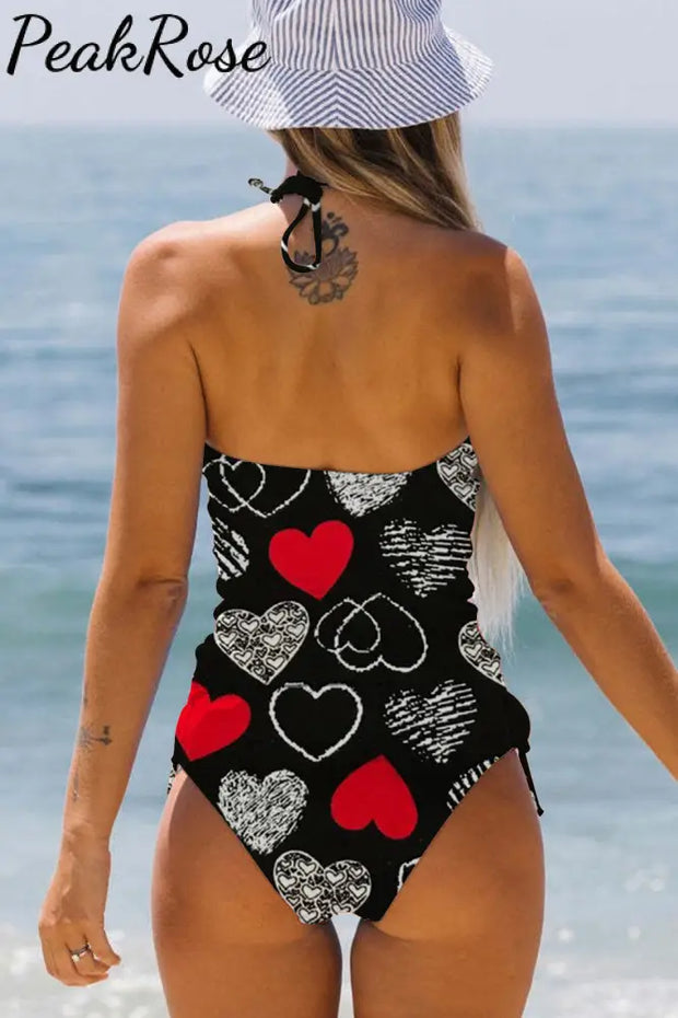 Love Heart Black Bikini Swimsuit