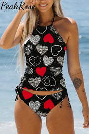 Love Heart Black Bikini Swimsuit S