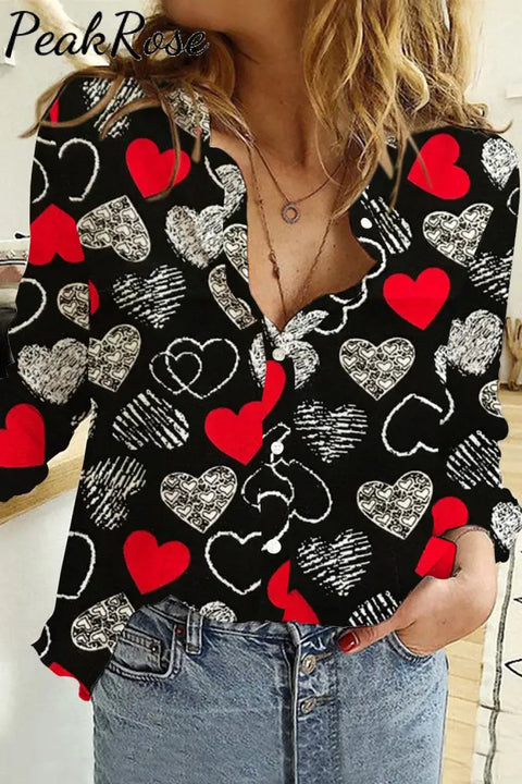 Love Heart Black Long Sleeve Shirt Women