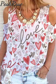 Love Heart Cold Shoulder T-Shirt