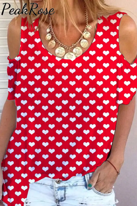 Love Heart Cold Shoulder T-Shirt T-Shirt