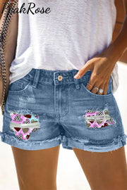 Valentine's Day Love Heart Denim Ripped Shorts